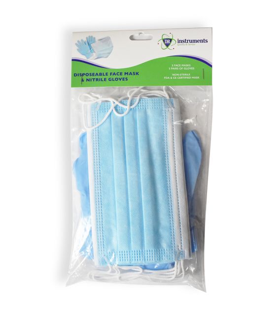 Safety Pack 5 face mask, 5 pairs of Nitrile Gloves, M